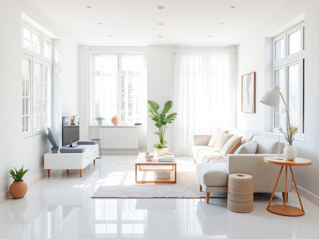 Bright, freshly cleaned living room with sunlight streaming in